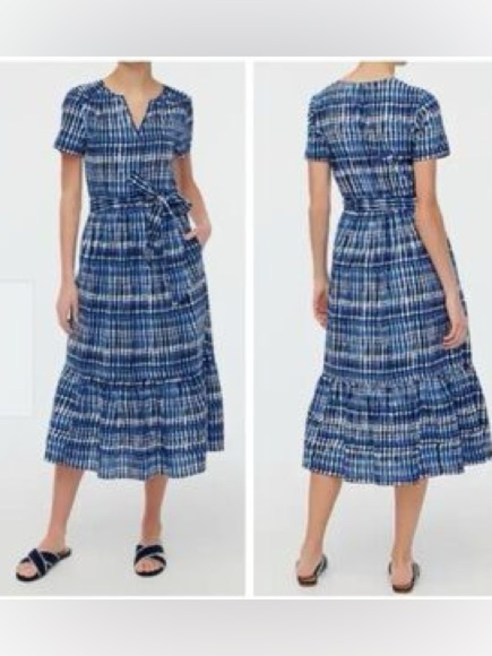 J. Crew Navy Blue Tie-Waist Midi Dress with Notch Neck size 0